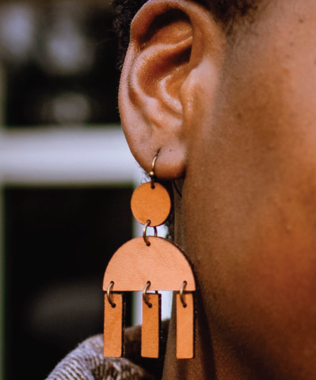 Leather Geometric Earrings - Image 3