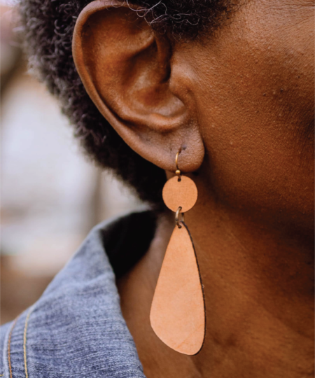 Narrow Leather Drop Earrings - Image 6