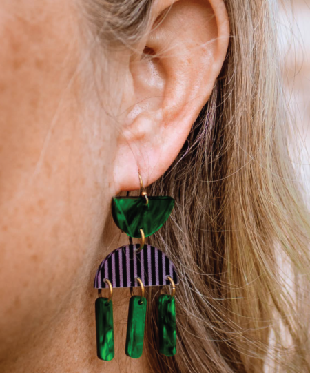 Geometric Earrings in Green, Black and White - Image 3