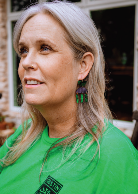 Geometric Earrings in Green, Black and White - Image 2